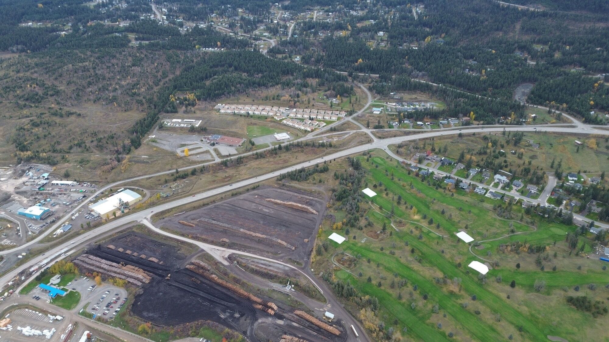 Aerial view of the Caribou Road and the surrounding community.